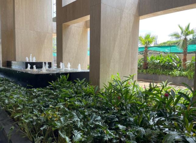 Fountains beside the entrance planting